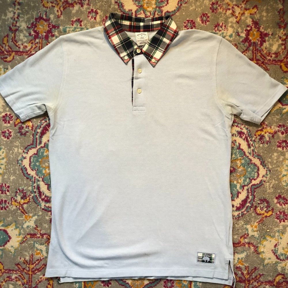 Men's M Brooks Brothers Polo Shirt Plaid Collar